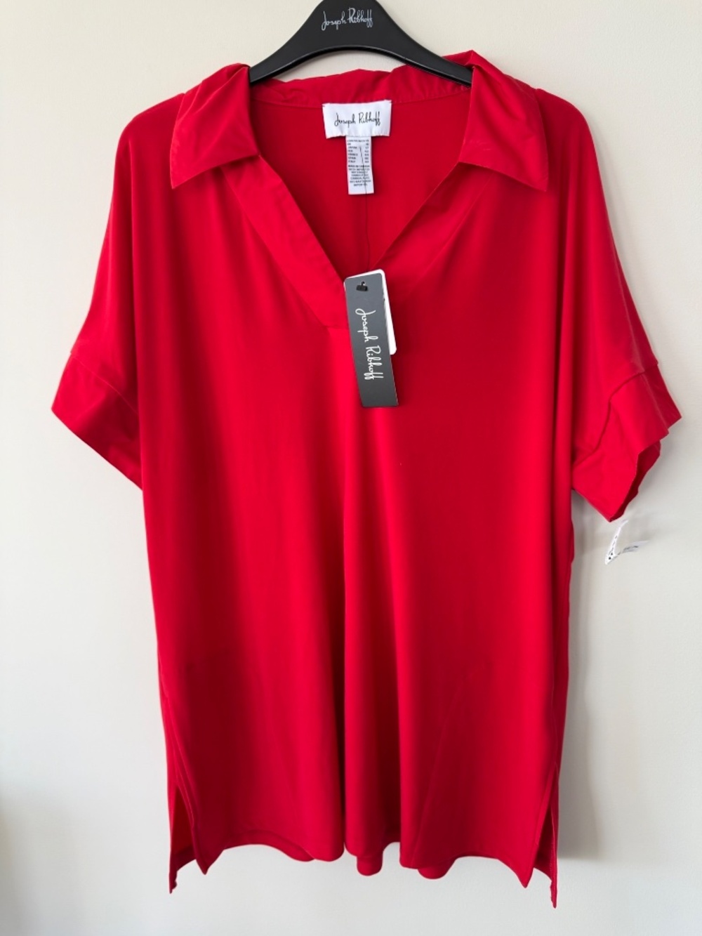NWT Joseph Ribkoff Lipstick Red V-Neck Collared Tunic Top Size 14